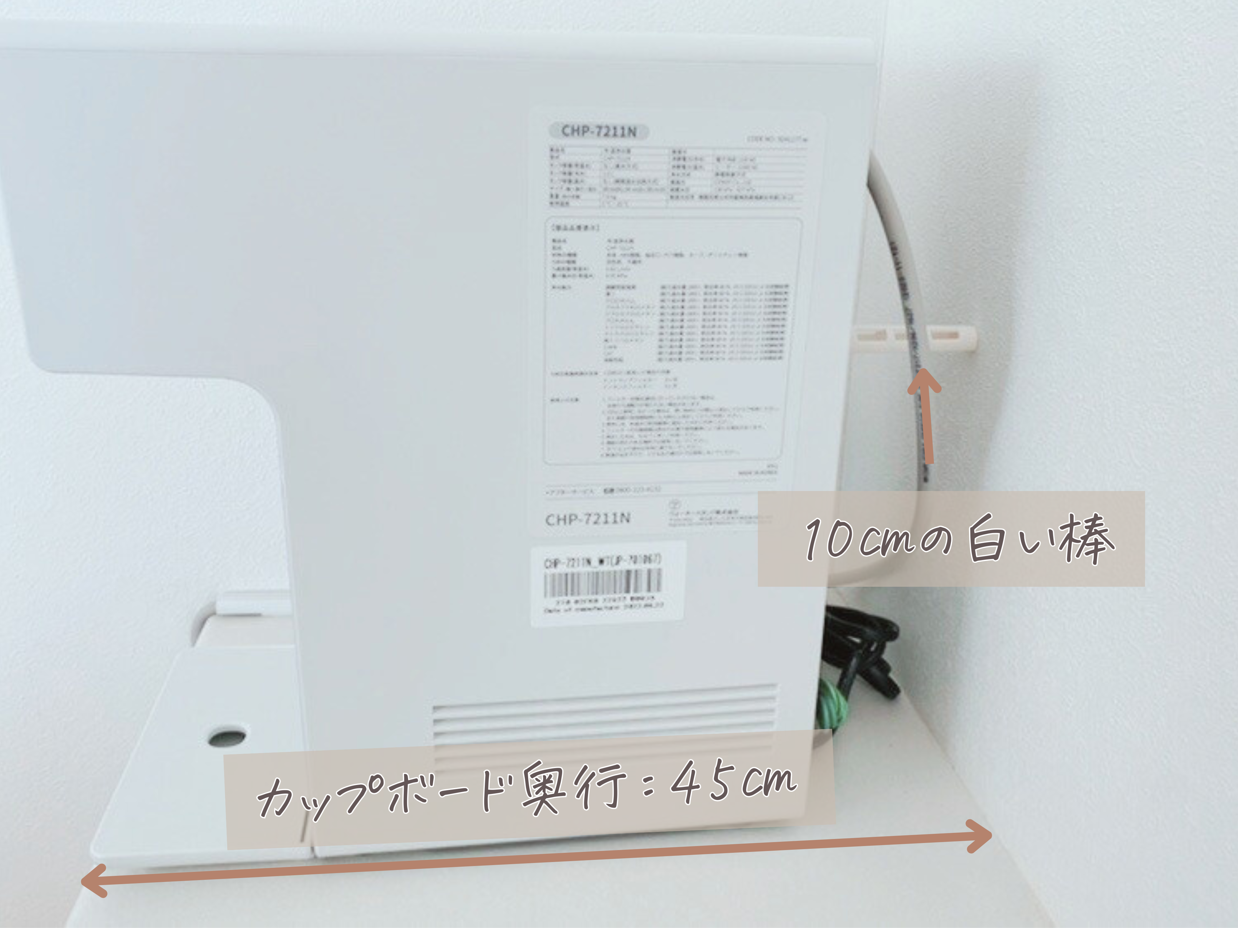 ウォータースタンド 背面:アイコンの奥行と白い棒を解説した様子