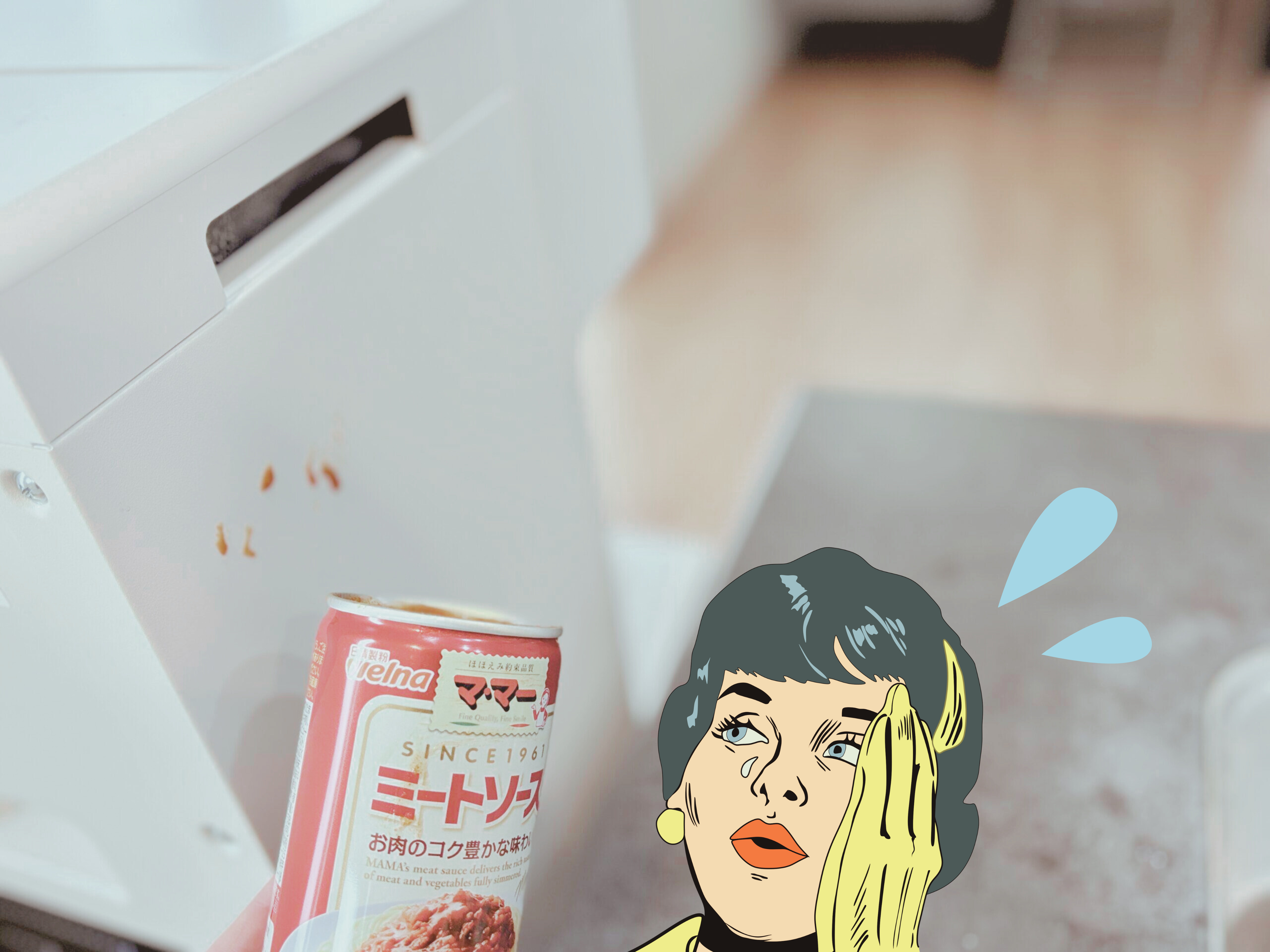 ウォータースタンド ピュアライフにミートソースがついた様子