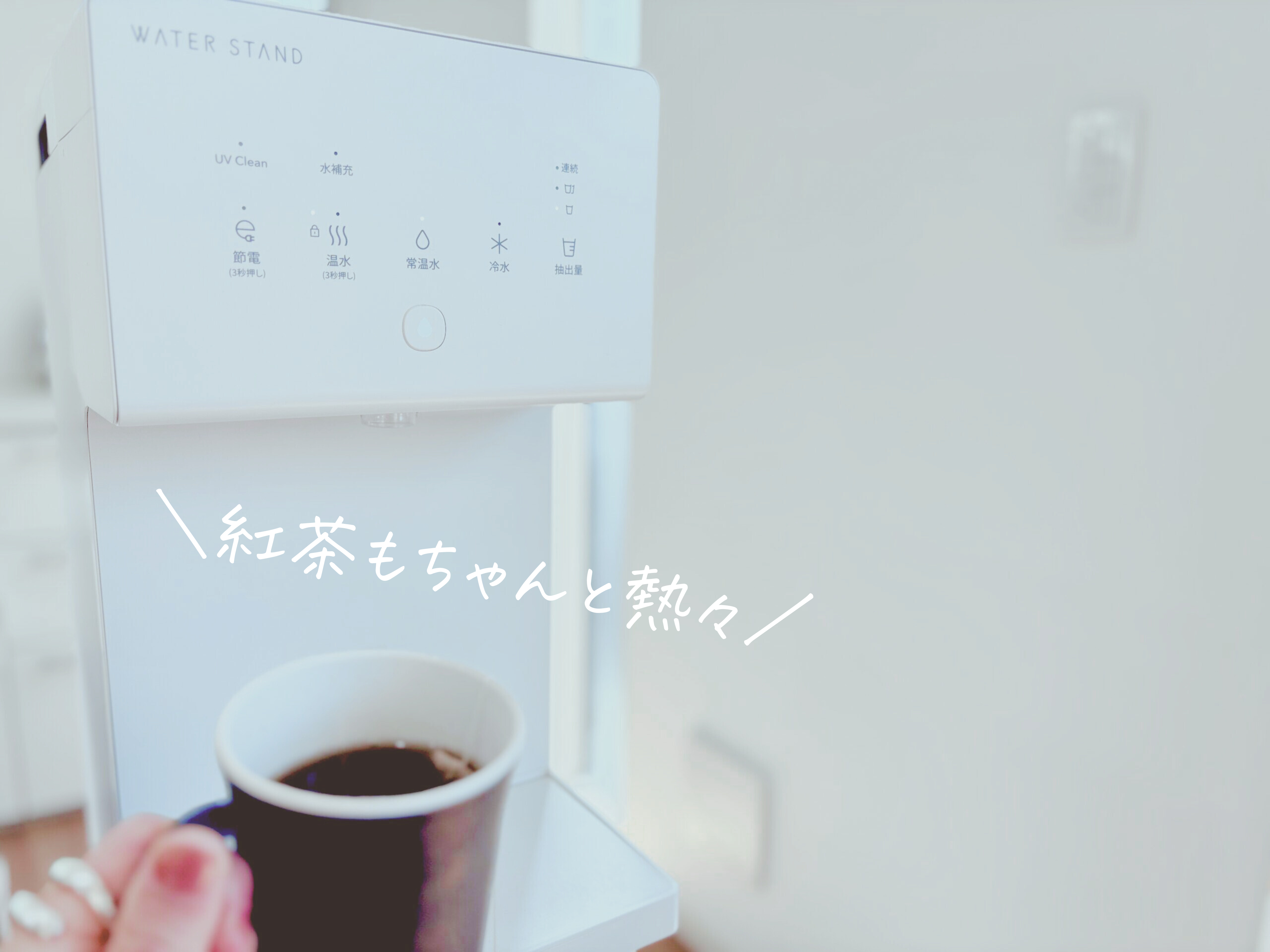 ウォータースタンド ピュアライフ の熱いお湯で紅茶を入れる様子