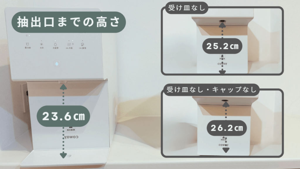 ウォータースタンド ピュアライフ S 抽出口までの高さを解説した画像